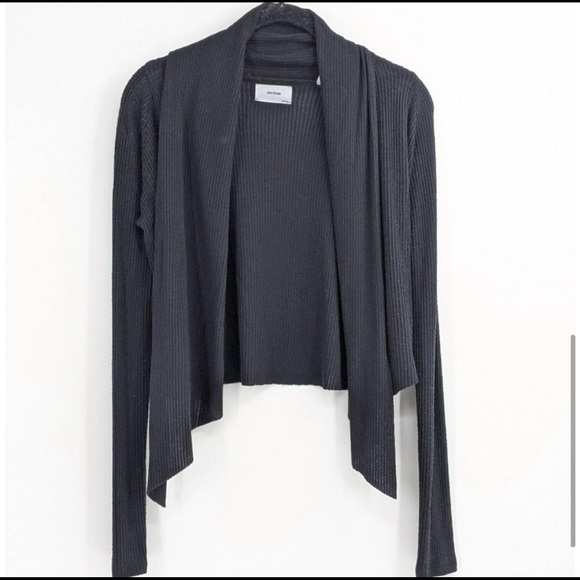 Joah Brown Front Tie Cardigan Black Rib 